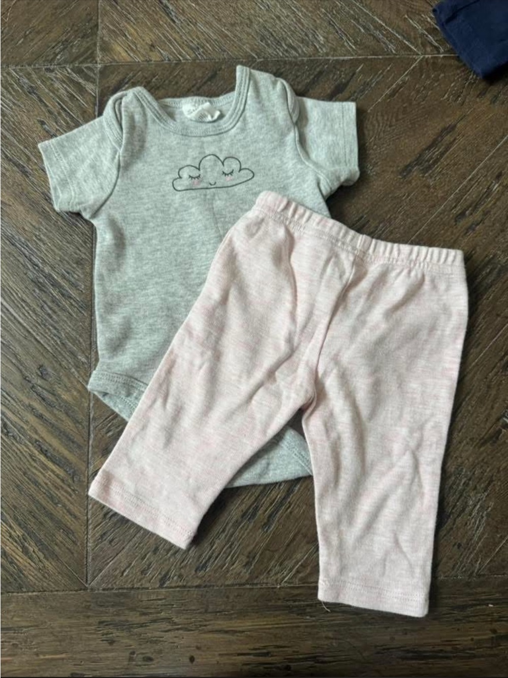 Starting Out Gray Cloud Bodysuit with Light Pink Pants Pajama Set